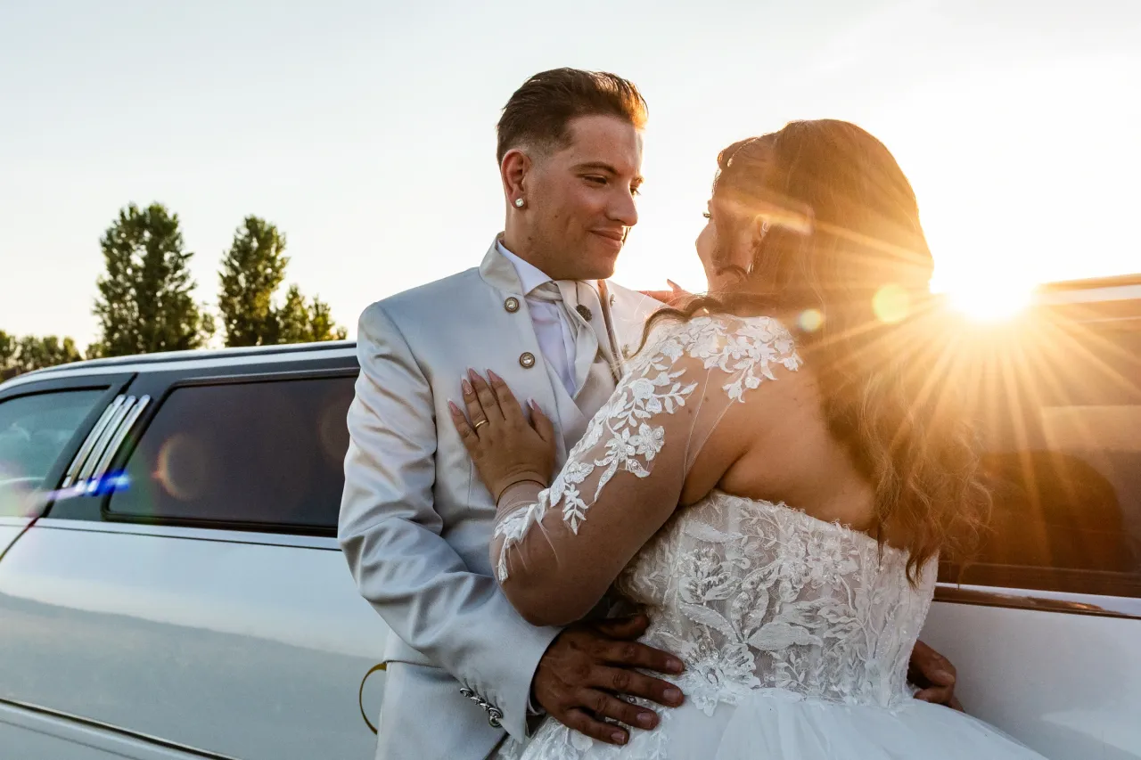 The couple together at sunset